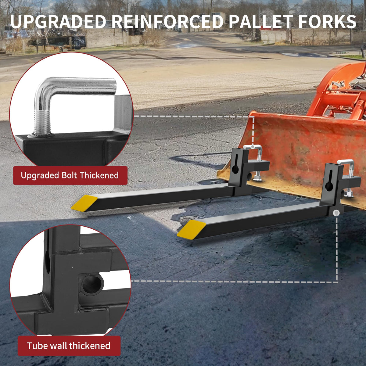 YITAMOTOR bucket lip gap-2-48in helps secure loads on the forks.