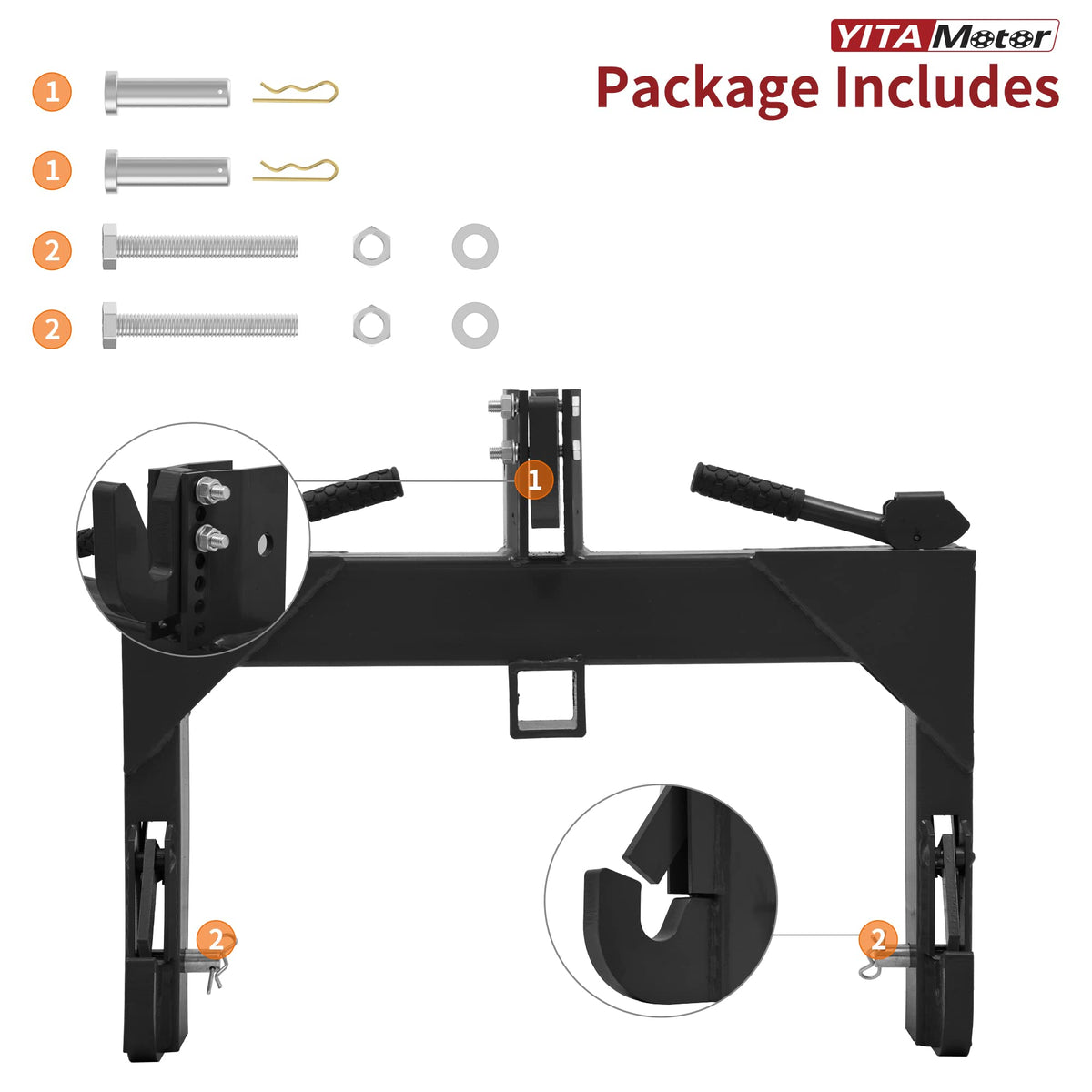 YITAMOTOR category 1 compatible hitch demonstrates broad tractor compatibility.