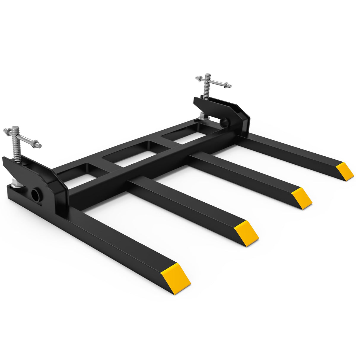 YITAMOTOR clamp-on debris forks mounted on a 48-inch bucket for heavy lifting