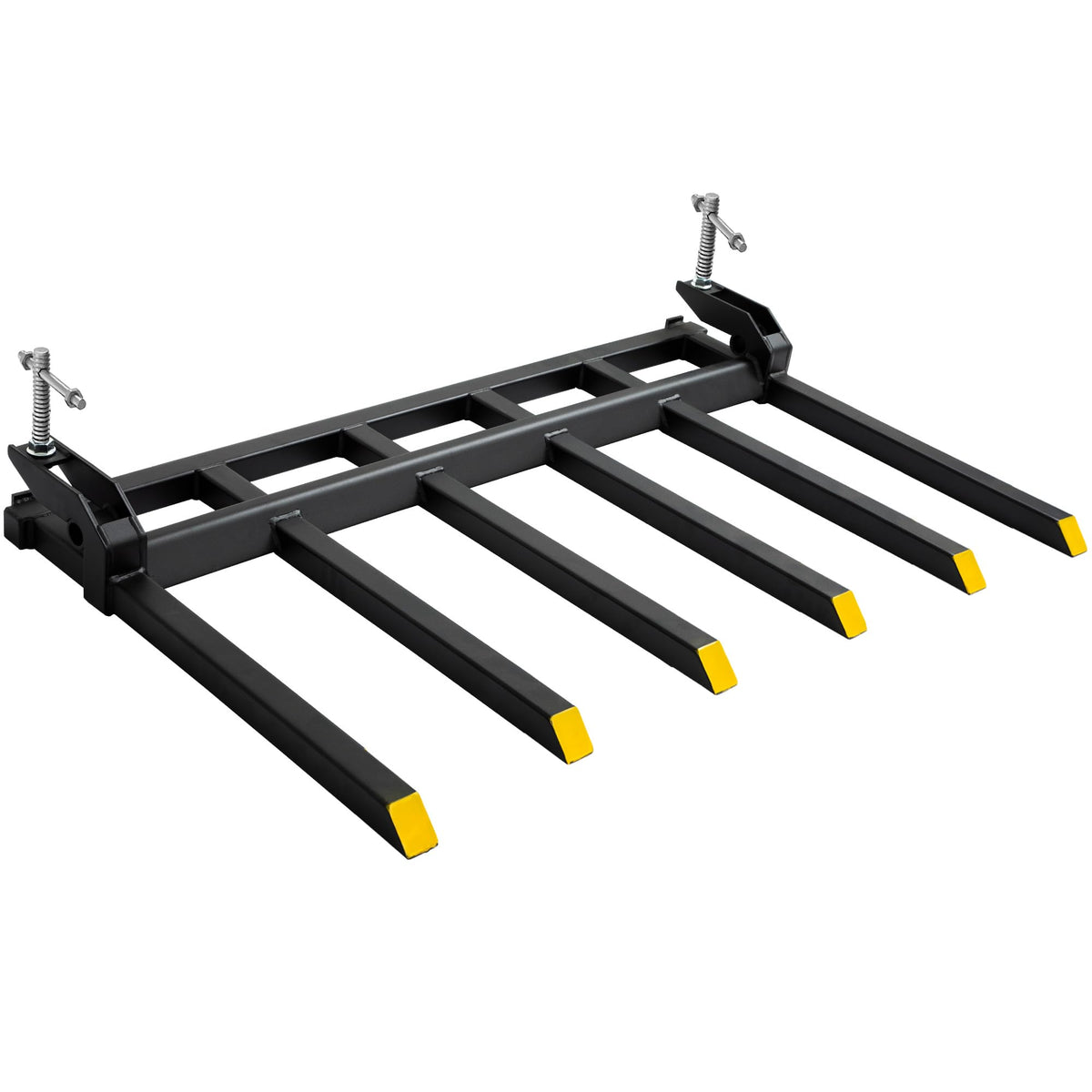 YITAMOTOR debris forks 60in attached to bucket edge for quick debris loading.