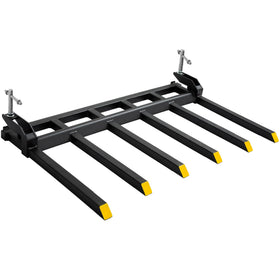 YITAMOTOR debris forks 60in attached to bucket edge for quick debris loading.