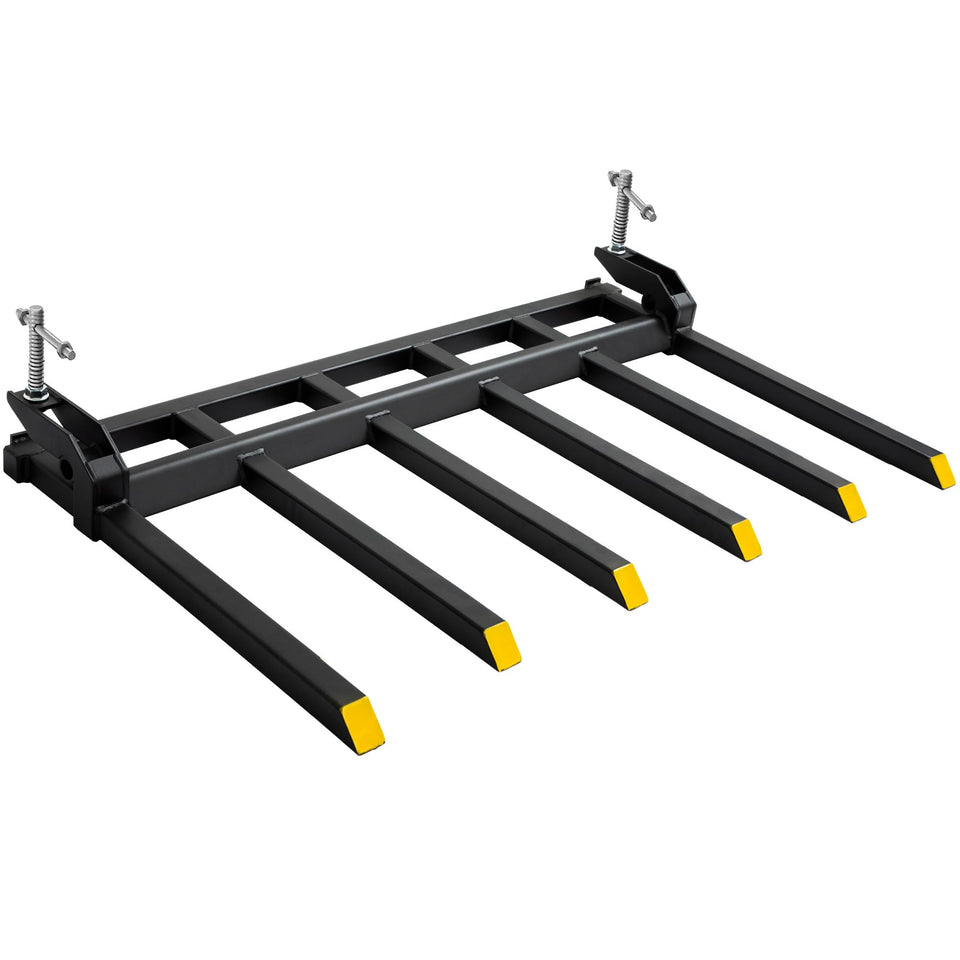YITAMOTOR debris forks 60in attached to bucket edge for quick debris loading.