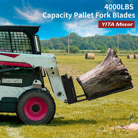 YITAMOTOR pallet fork blades showing 4000lbs capacity in use with loader