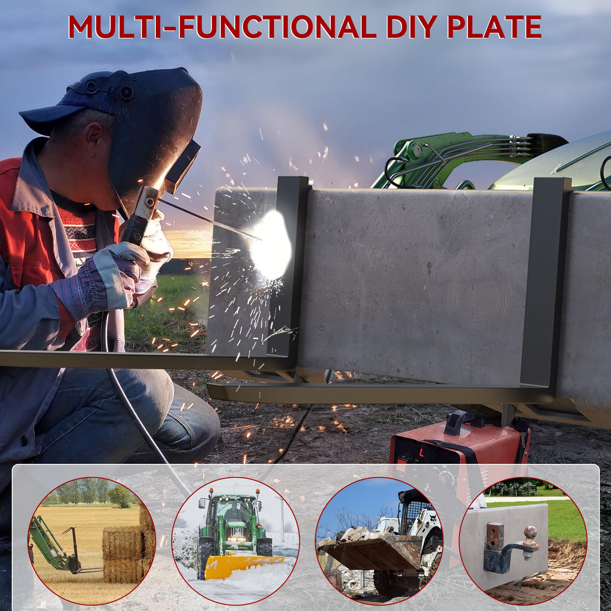 YITAMOTOR universal mount plate, compatible with Kubota and Bobcat attachments.