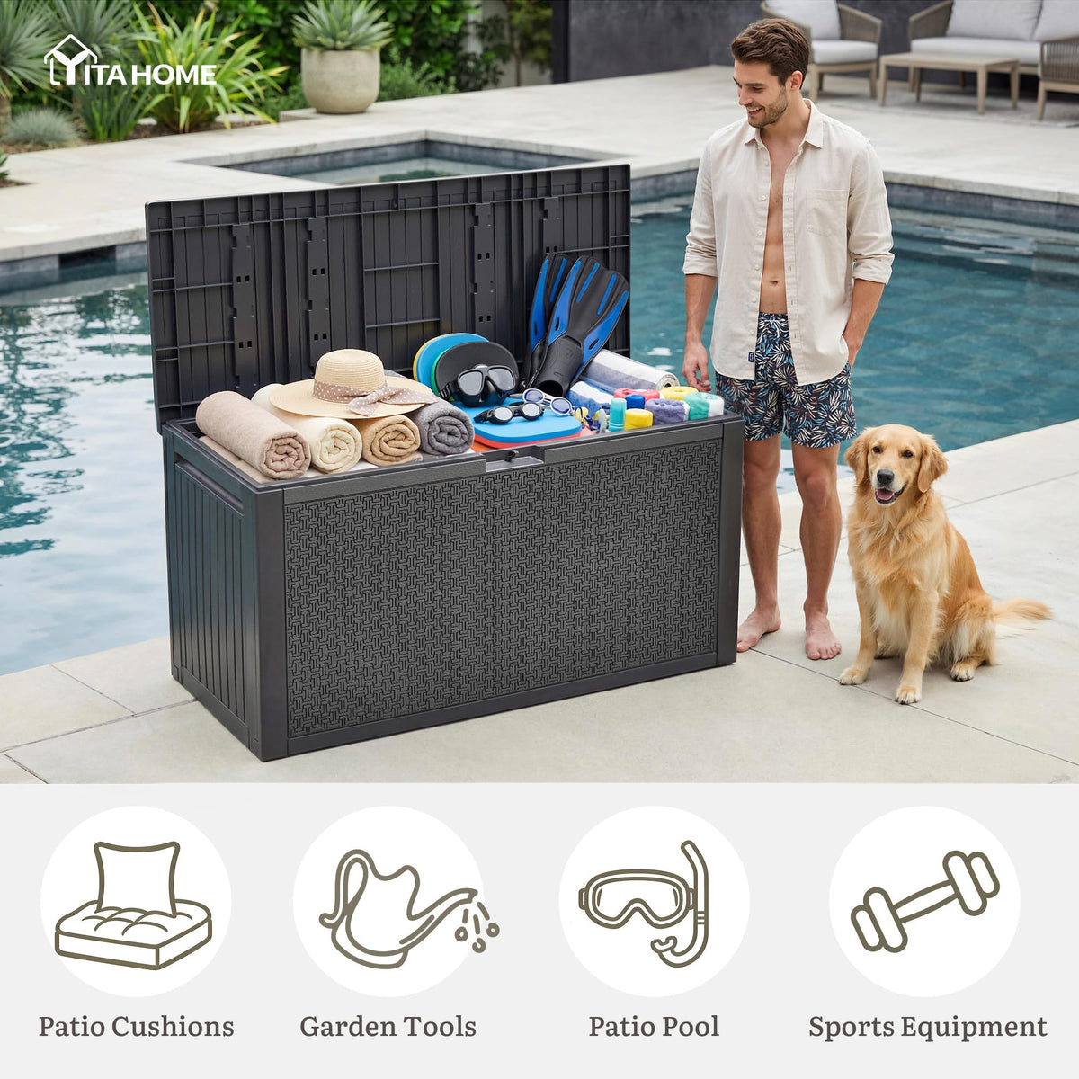 YITAHOME waterproof resin material withstands rain and sun for outdoor use.