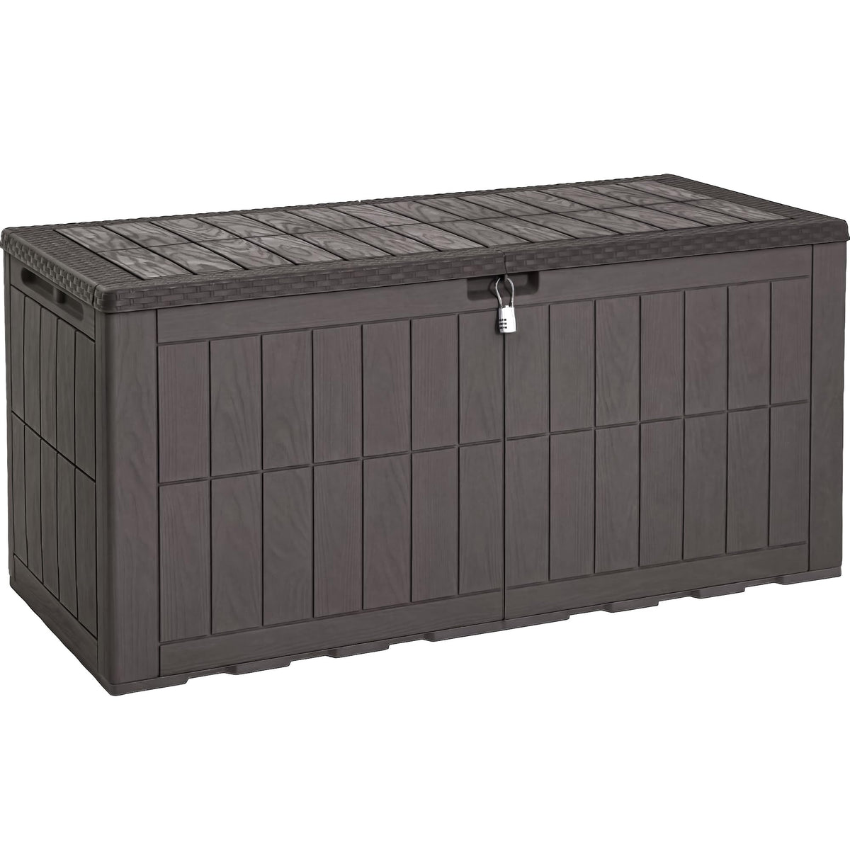 YITAHOME 134G deck box waterproof lid protects cushions and tools outdoors.