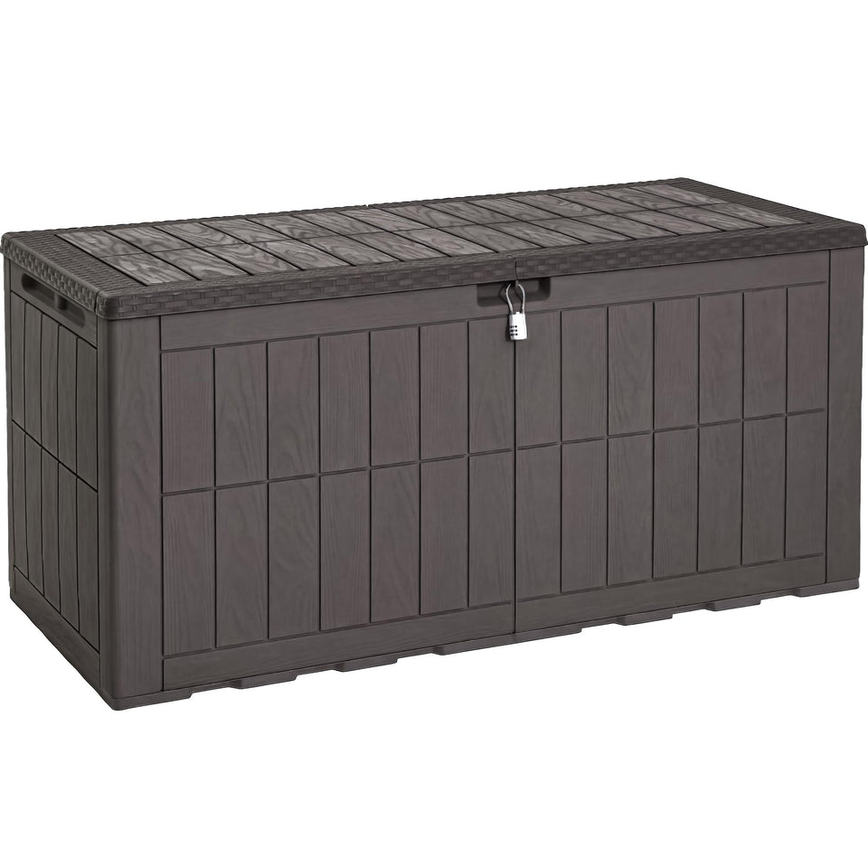 YITAHOME 134G deck box waterproof lid protects cushions and tools outdoors.