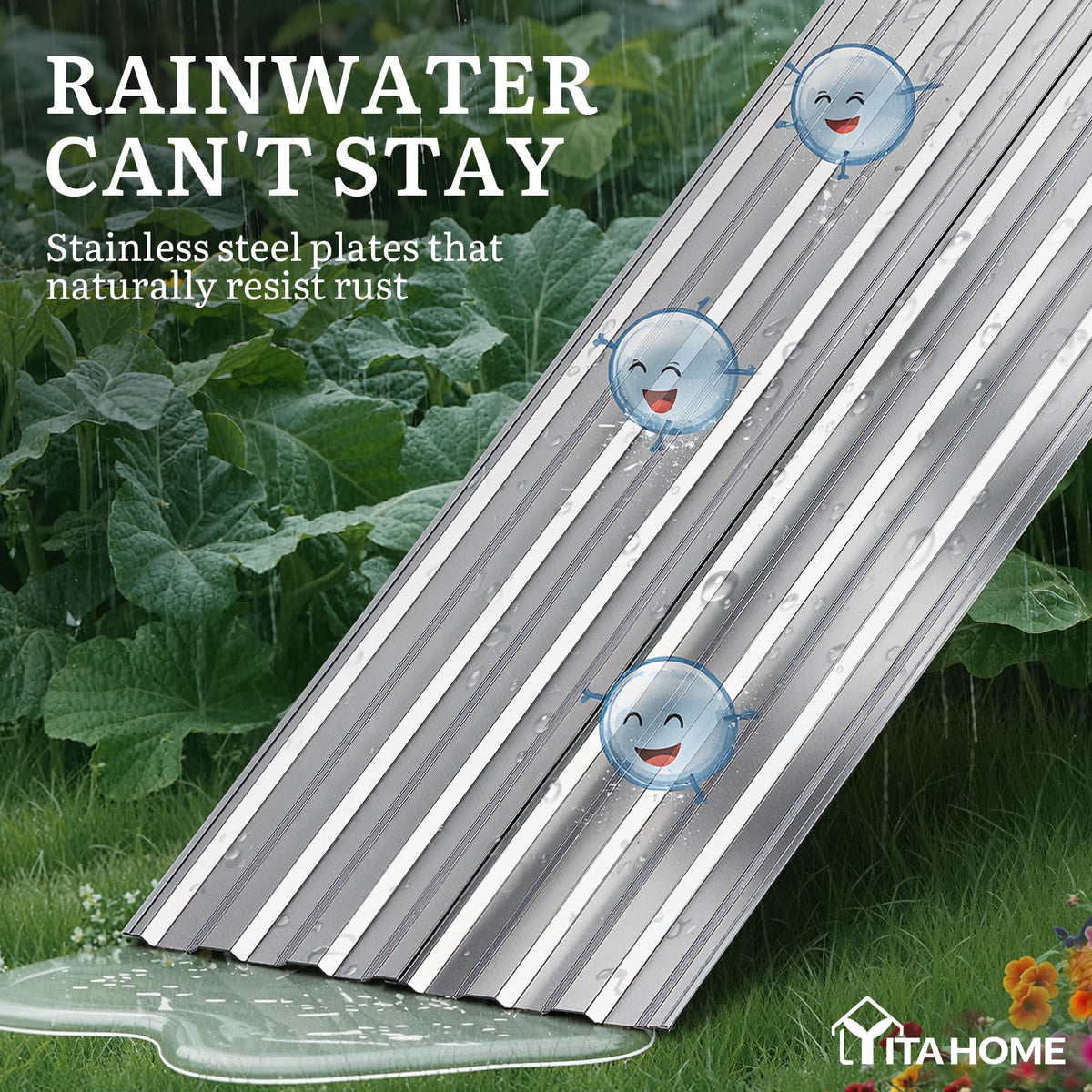 YITAHOME ground stakes and support rods stabilize the bed during planting.