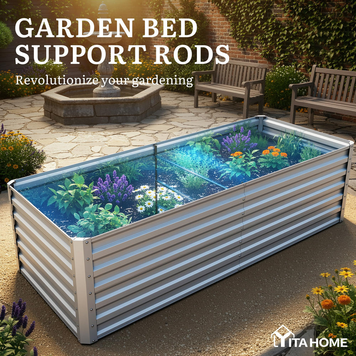YITAHOME large garden bed installed in a yard supports vegetables and flowers.