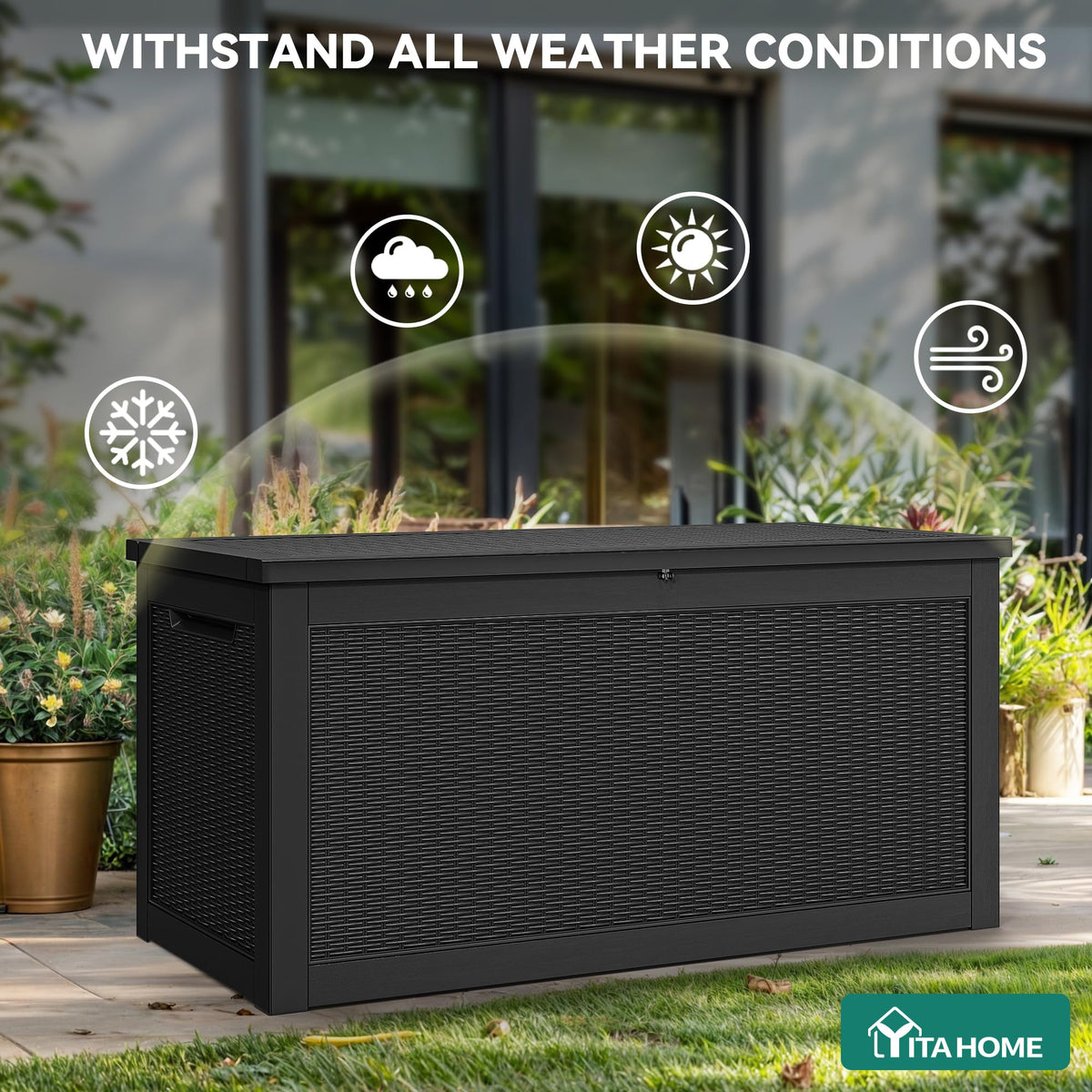 YITAHOME lockable deck box provides added security for outdoor essentials.