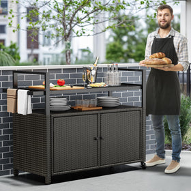 70-gallon enclosed cabinet protects items from sun and moisture outdoors