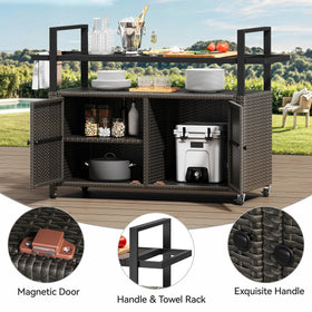 Patio scene showing modern rustic wicker on the YITAHOME XL cabinet