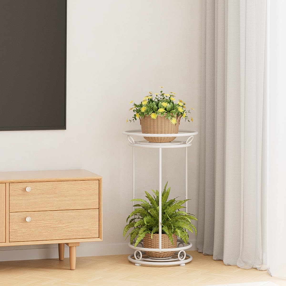 YIUKEA easy-assembly plant stand with included tools for quick setup.