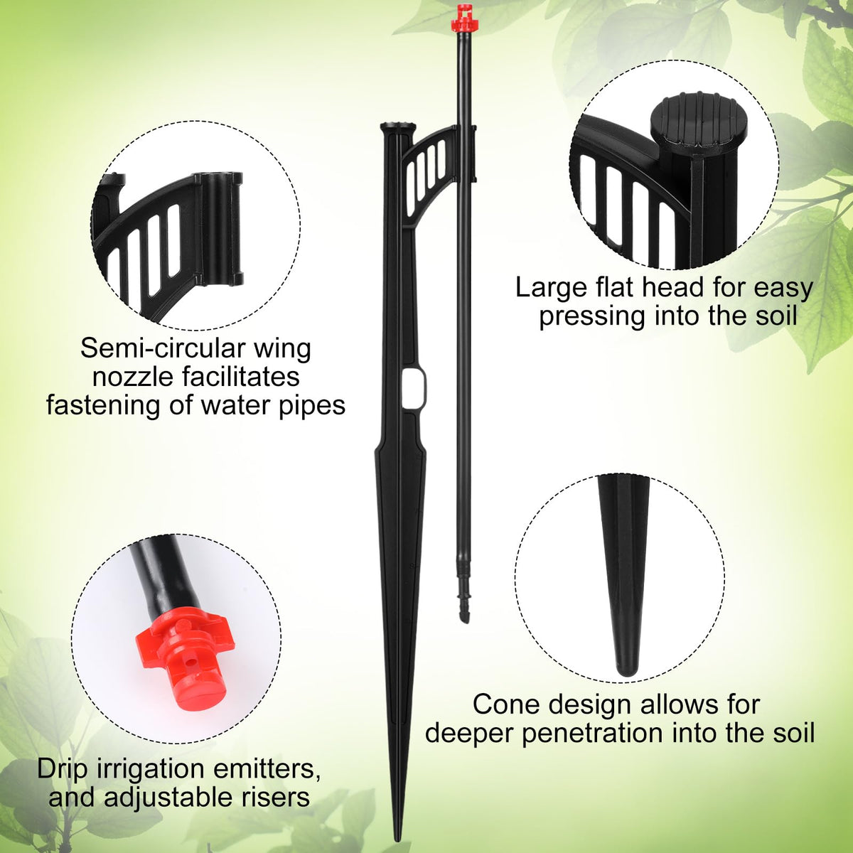 Yiyiring adjustable riser stake enables tuning spray height for foliage