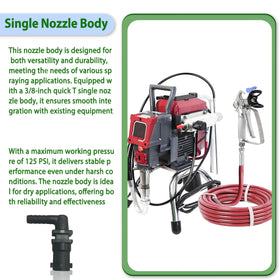 YiYuanG QJ100 nozzle body assembly demonstrates reliable 3/8 inch hose barb and 125 psi capacity.