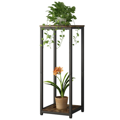 YIZAIJIA plant stand 2-tier corner black from front, ideal for displaying potted plants.