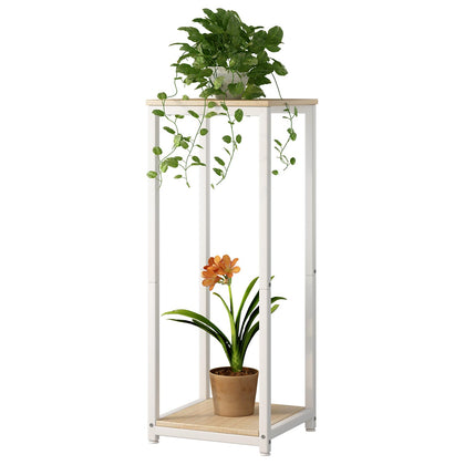 YIZAIJIA plant stand displays two tiers in white for indoor corner decor.