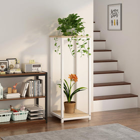 YIZAIJIA two-tier MDF surface showcases flowers while saving floor space.
