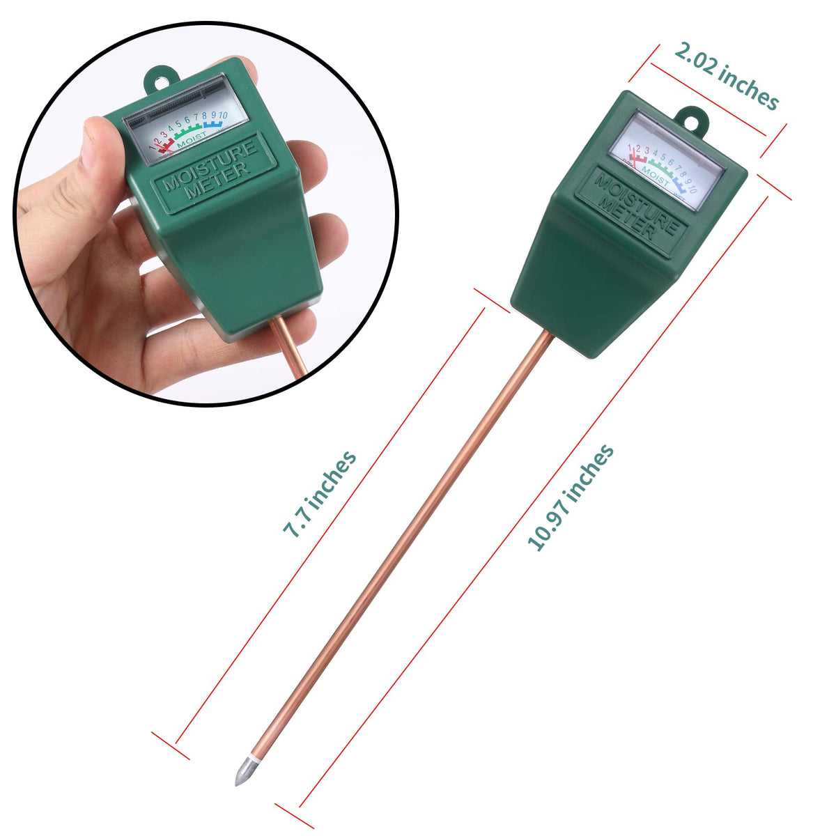 Yizerel moisture meter dial with color codes for easy reading.