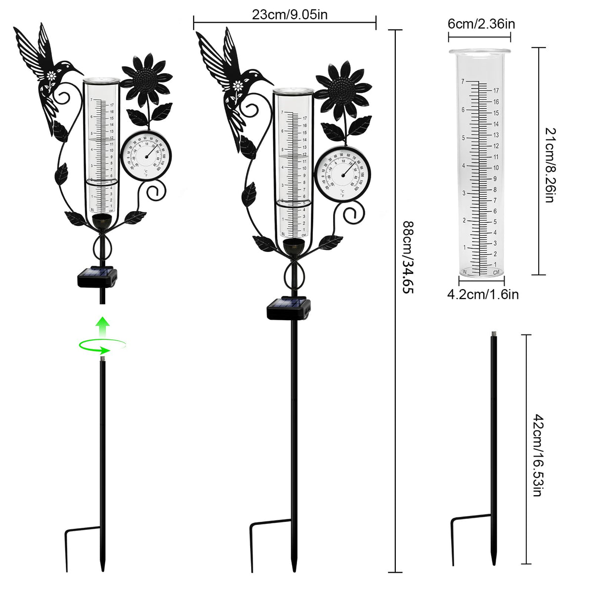 YJFWAL decorative garden stake with hummingbird and sunflower accents