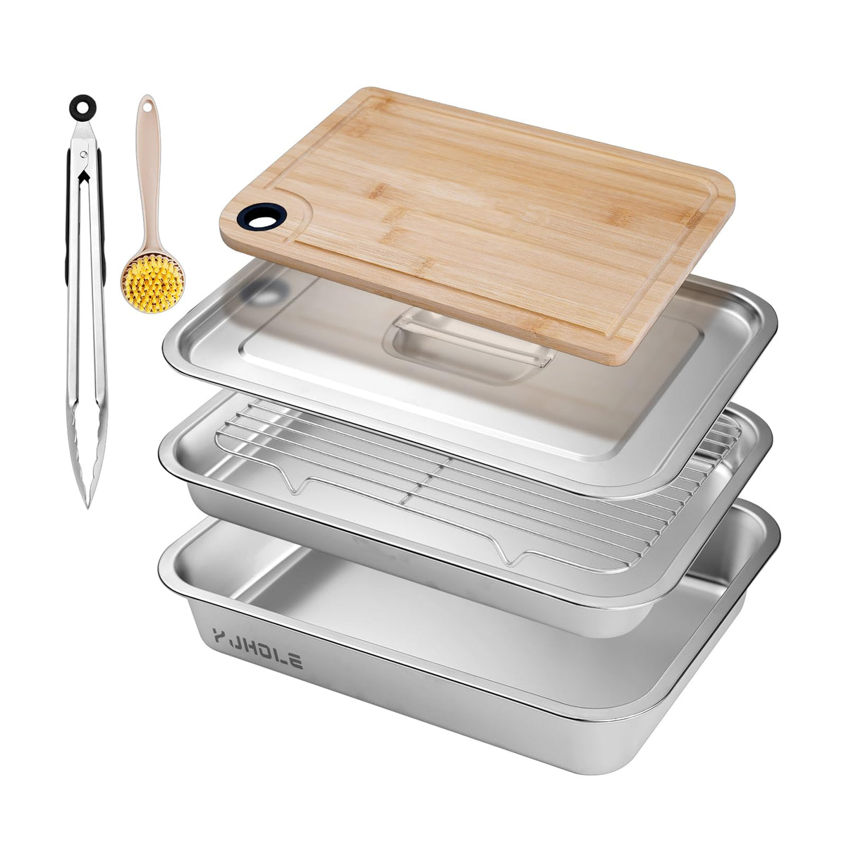 YJHOLE grilling prep trays with lid and cutting board for organized cooking