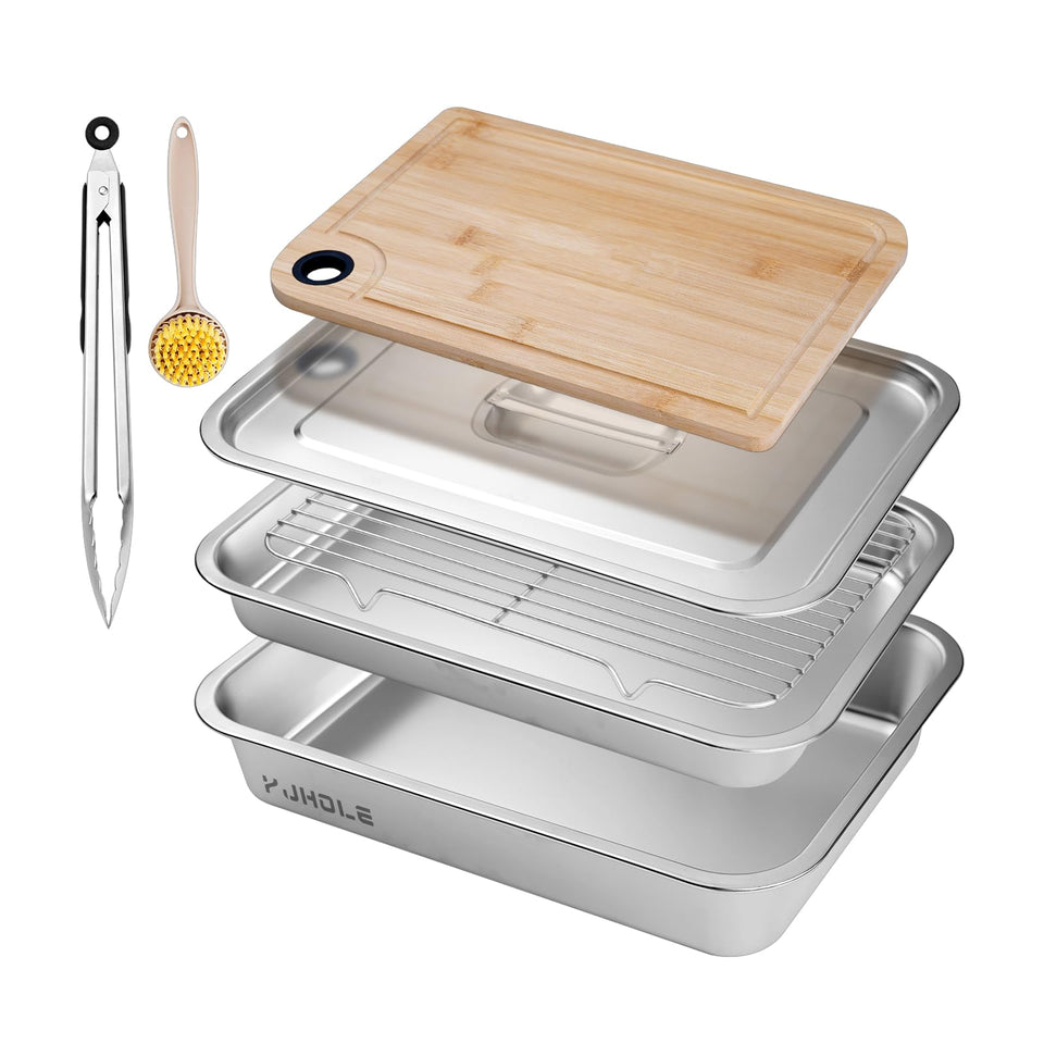 YJHOLE grilling prep trays with lid and cutting board for organized cooking