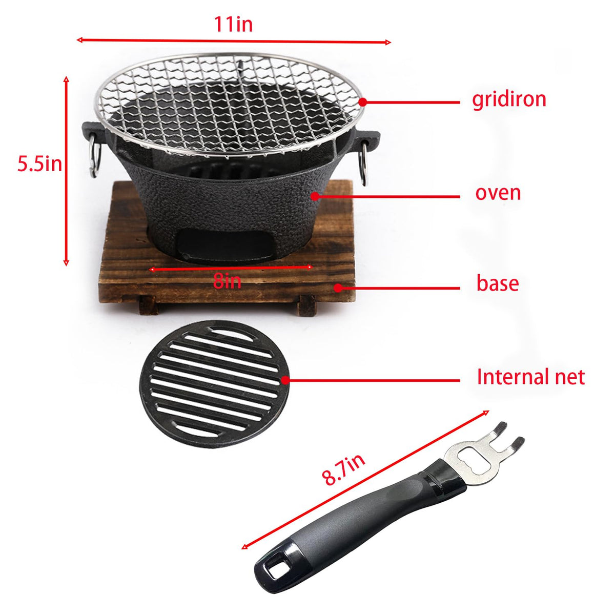 YJTAN hibachi grill close-up of seasoned iron surface for durable heat retention.