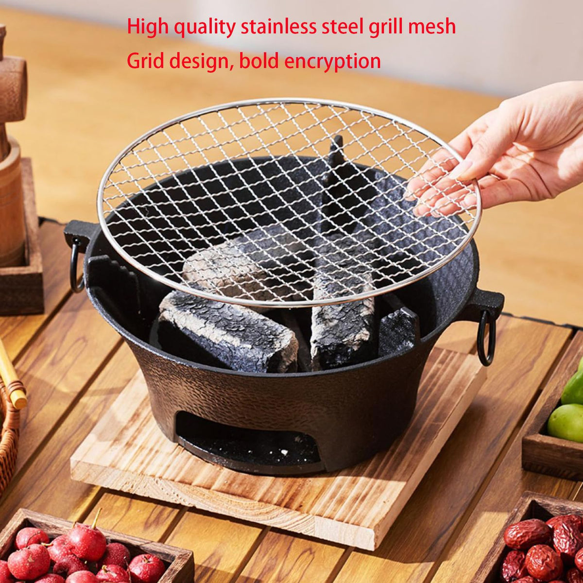 YJTAN hibachi grill easy-clean feature with removable clip for simple maintenance.