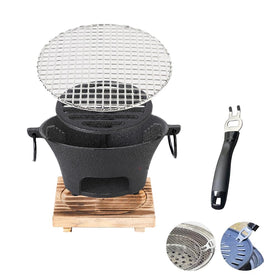 YJTAN hibachi grill on grate with steaks and vegetables for versatile outdoor meals.