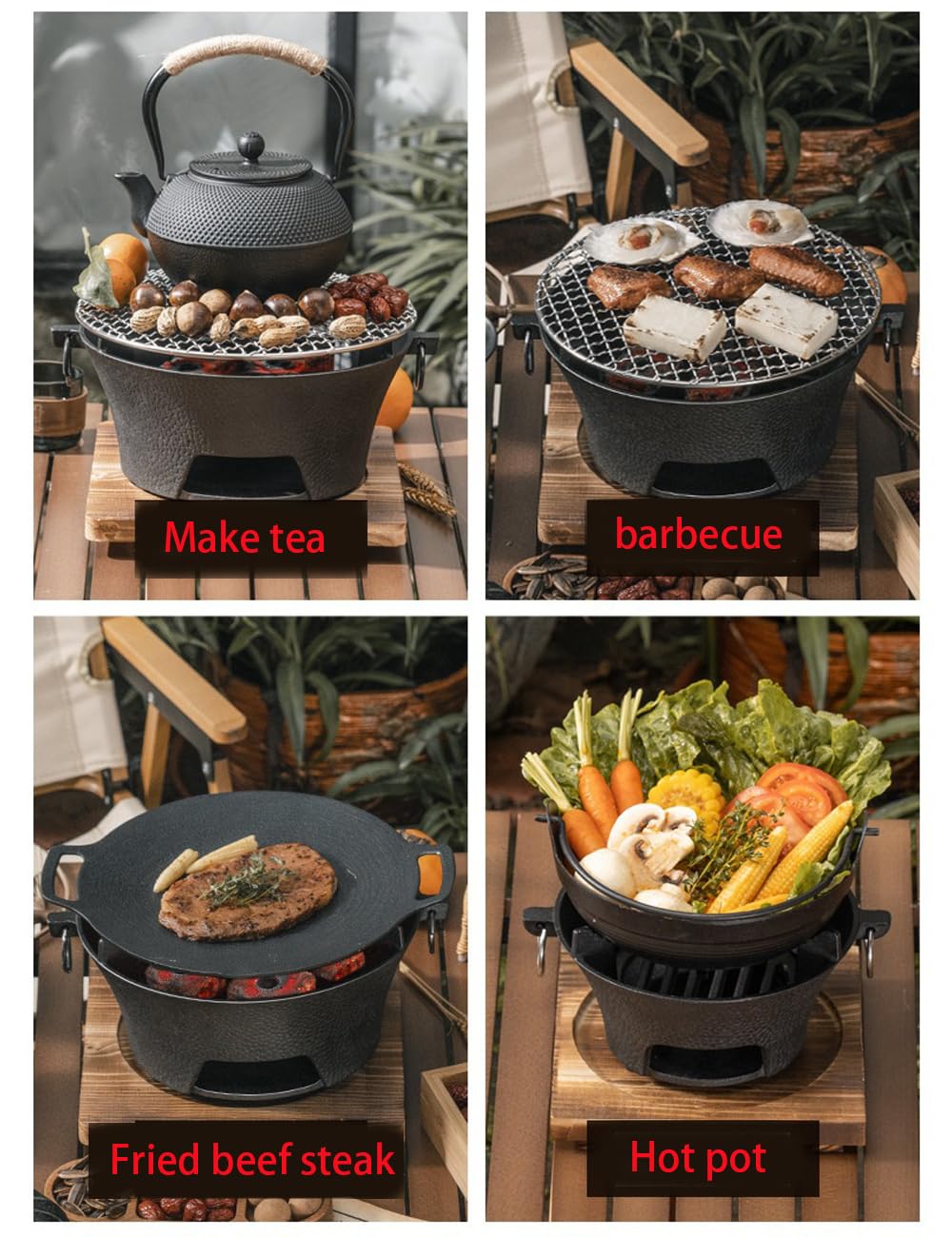 YJTAN hibachi grill portable setup ideal for camping or beach outings.