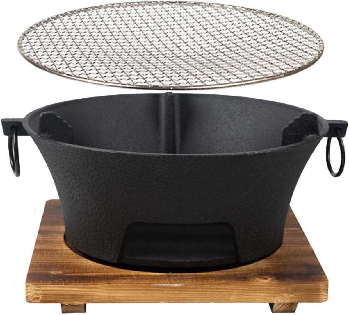 YJTAN hibachi grill top view highlighting portable cast iron design for outdoor cooking.