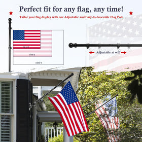 YKFLY flag pole adjusts from 1.2 to 6 feet for versatile flag sizes