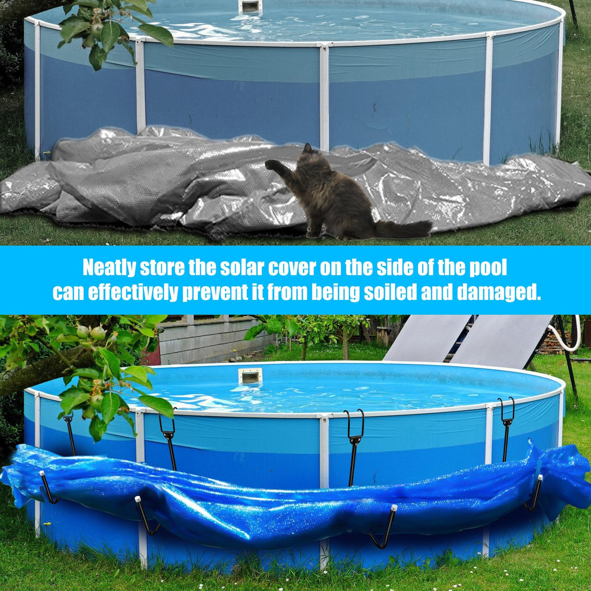 YLSAZL protective cover holder keeps the pool cover clean and off the ground