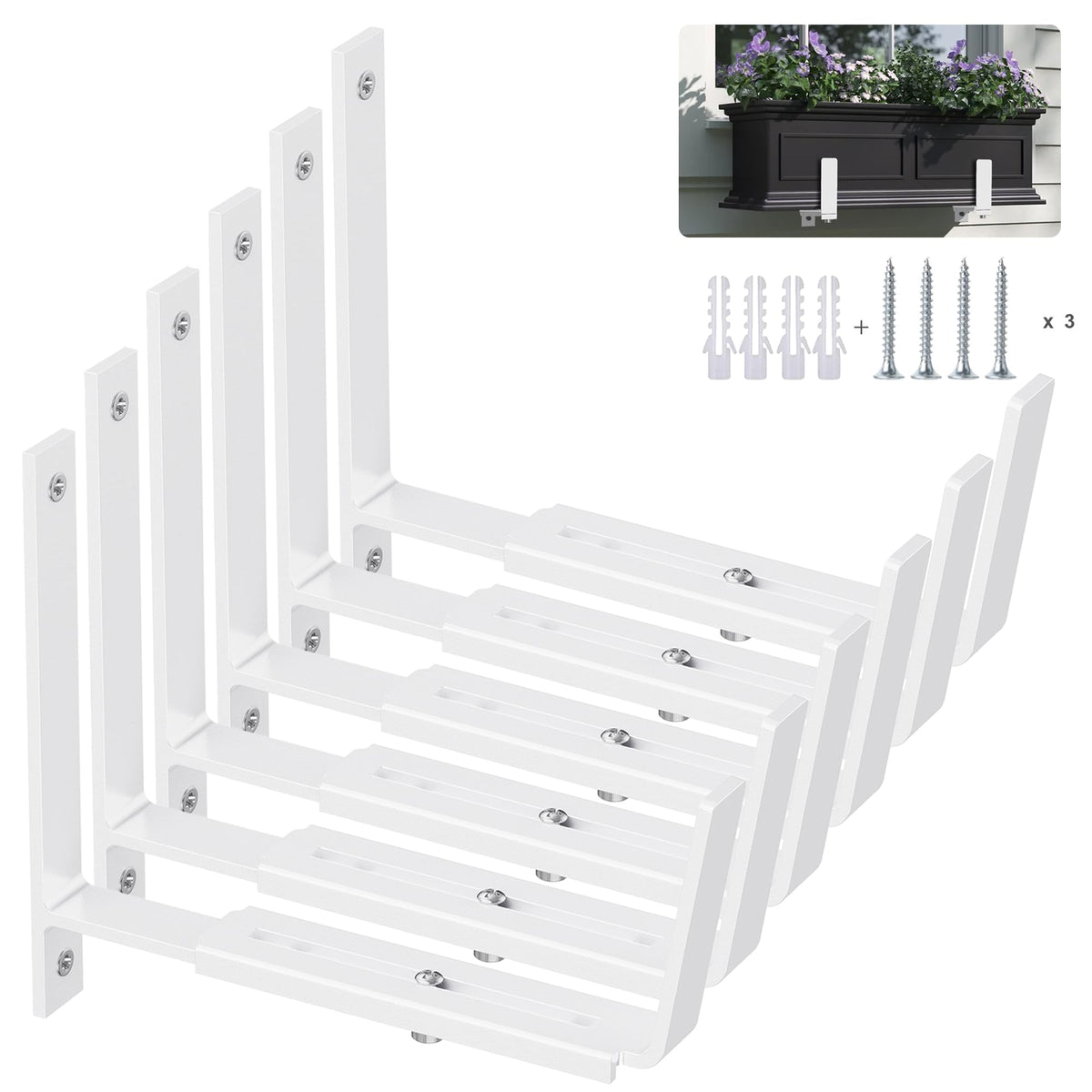 Y&amp;M 6 pack adjustable planter brackets supporting 6–12.5 in pots for balcony gardening