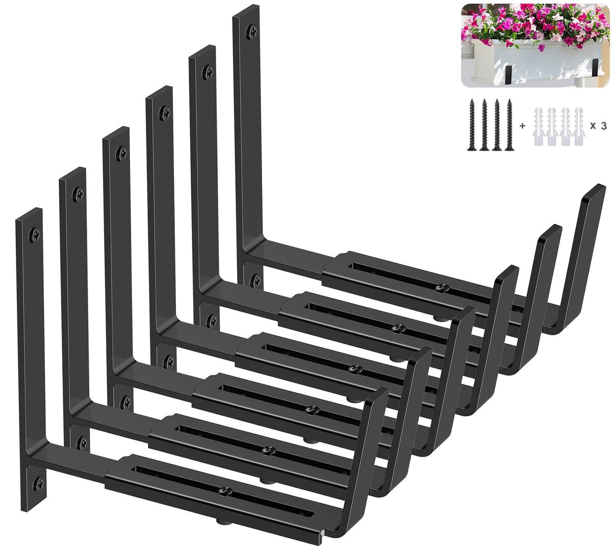 Y&M adjustable planter brackets close-up showcasing sturdy iron construction for outdoor use