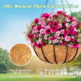 Y&M coco fiber liner close-up texture highlights natural, sustainable material.