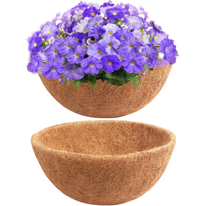 Y&M coco fiber liner package shot; ready-to-install two-pack for 14-inch baskets.
