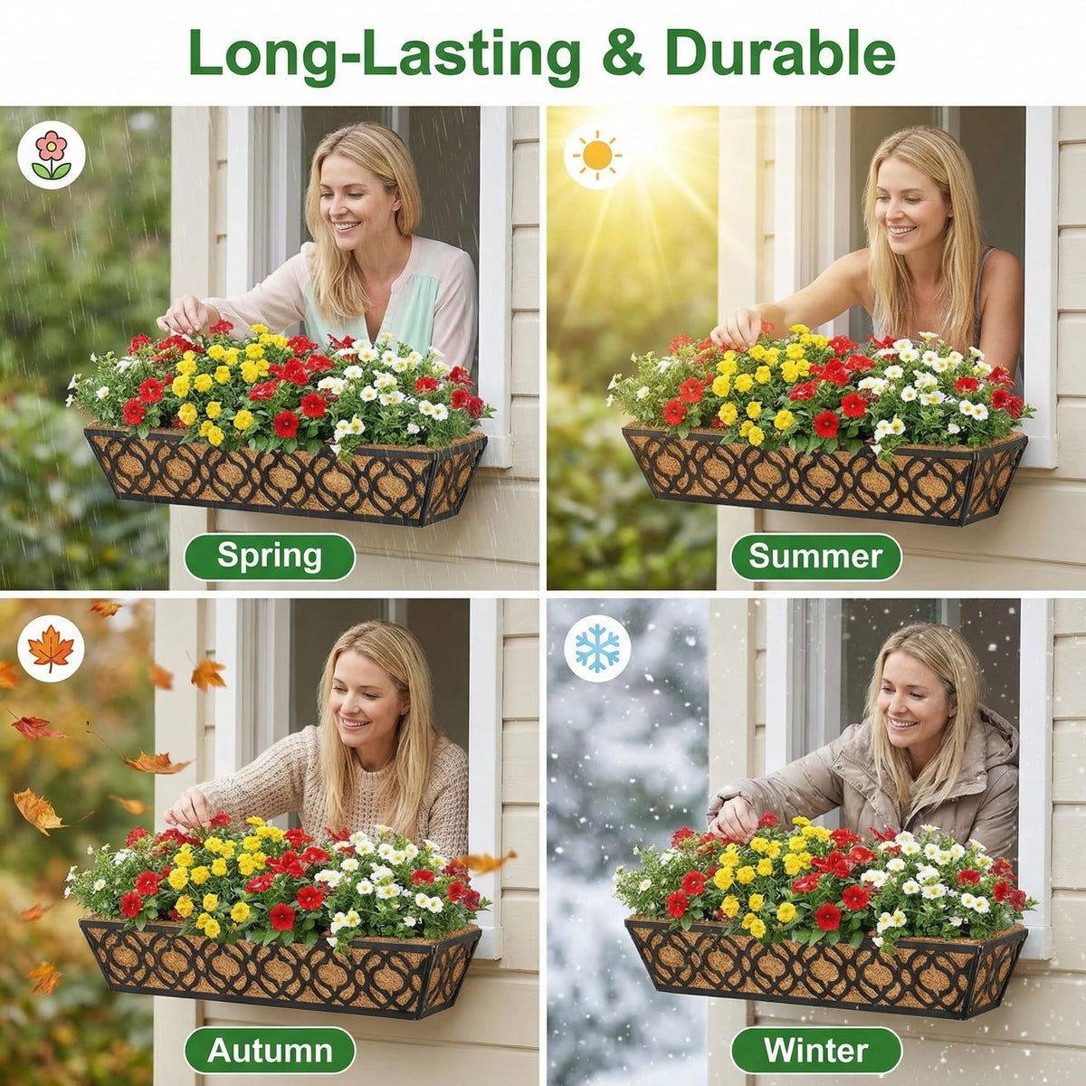 Y&M deck planter with coco coir liner provides water retention and drainage