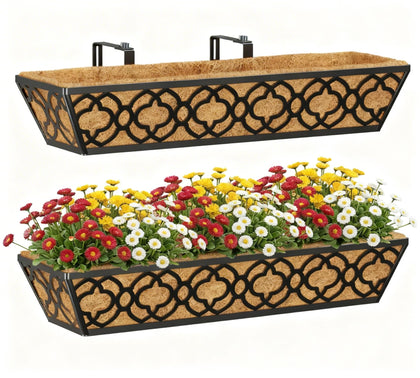 Y&M deck railing planter box on a 24-inch rail for easy outdoor display