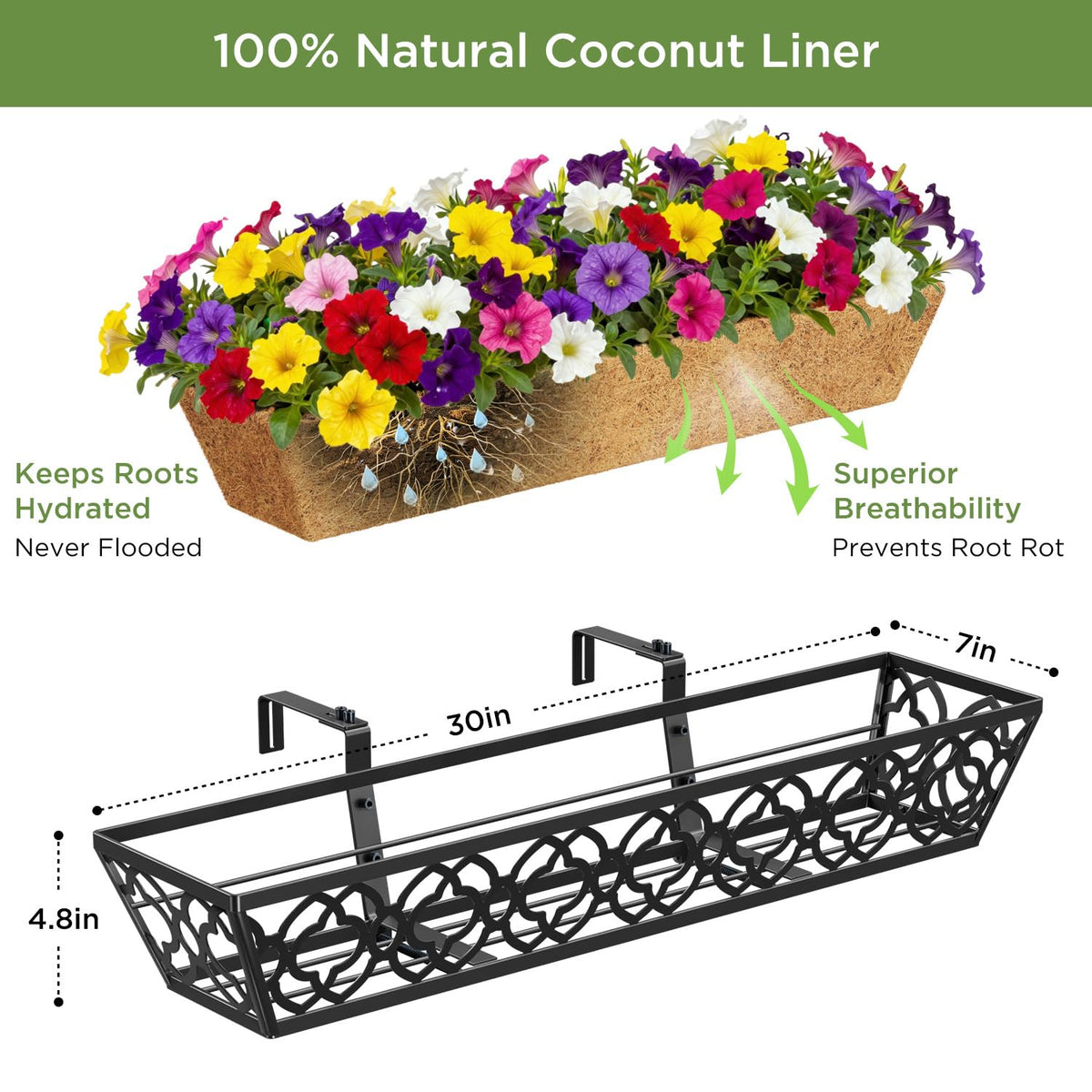 Y&M 30-inch planter installed on rail shows secure, level gardening