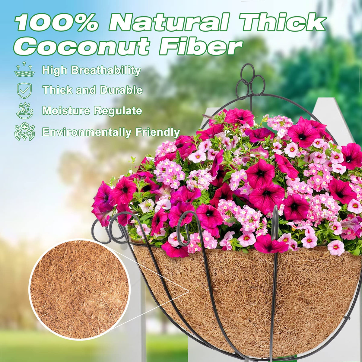 YM hanging basket setup with coco liner showing drainage and airflow
