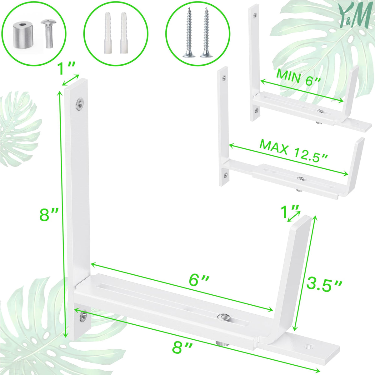 Y&amp;M heavy duty iron planter brackets in white withstand outdoor conditions and resist rust