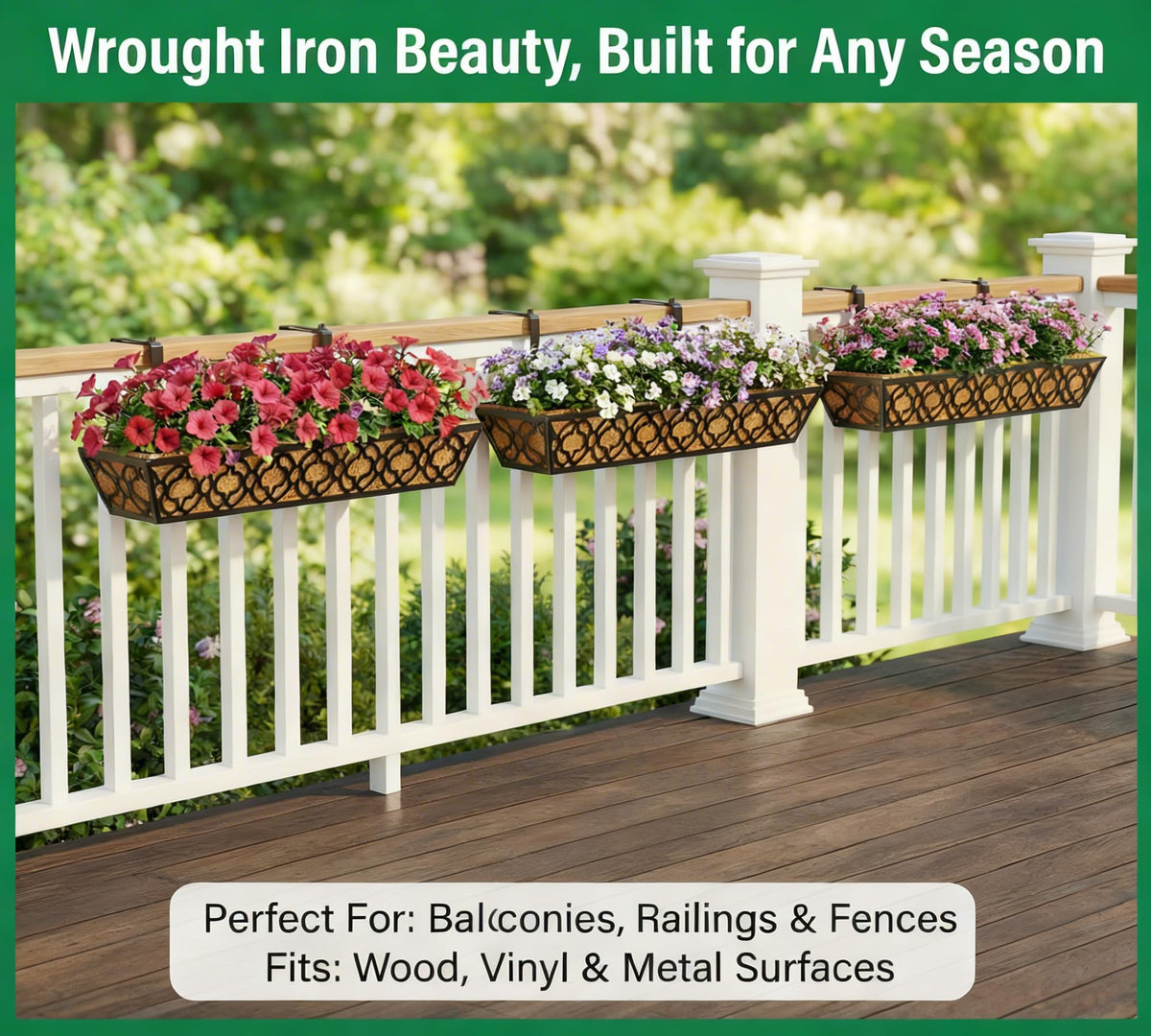 Y&M planters suited for herbs, flowers, or small vegetables on rails