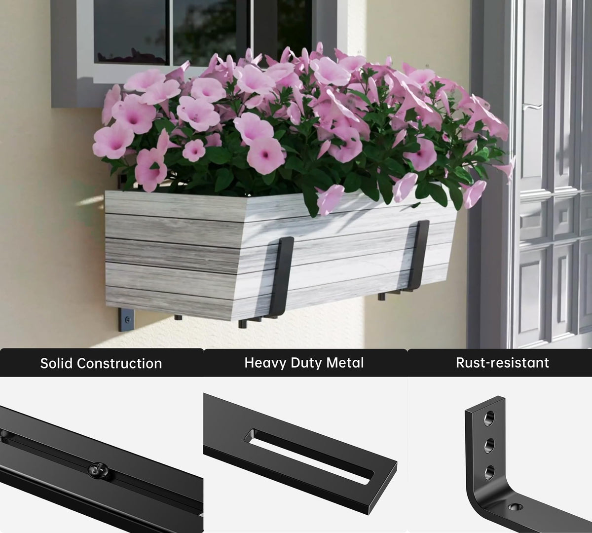 Y&M stylish window-box display using brackets to elevate decor