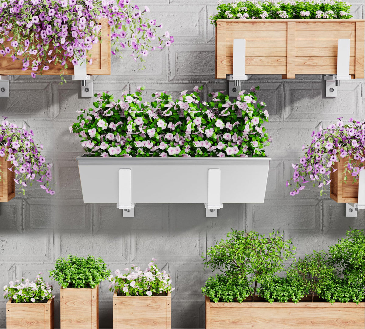 Y&amp;M universal window box brackets provide versatile outdoor display for flowers and herbs