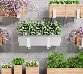 Y&amp;M universal window box brackets provide versatile outdoor display for flowers and herbs
