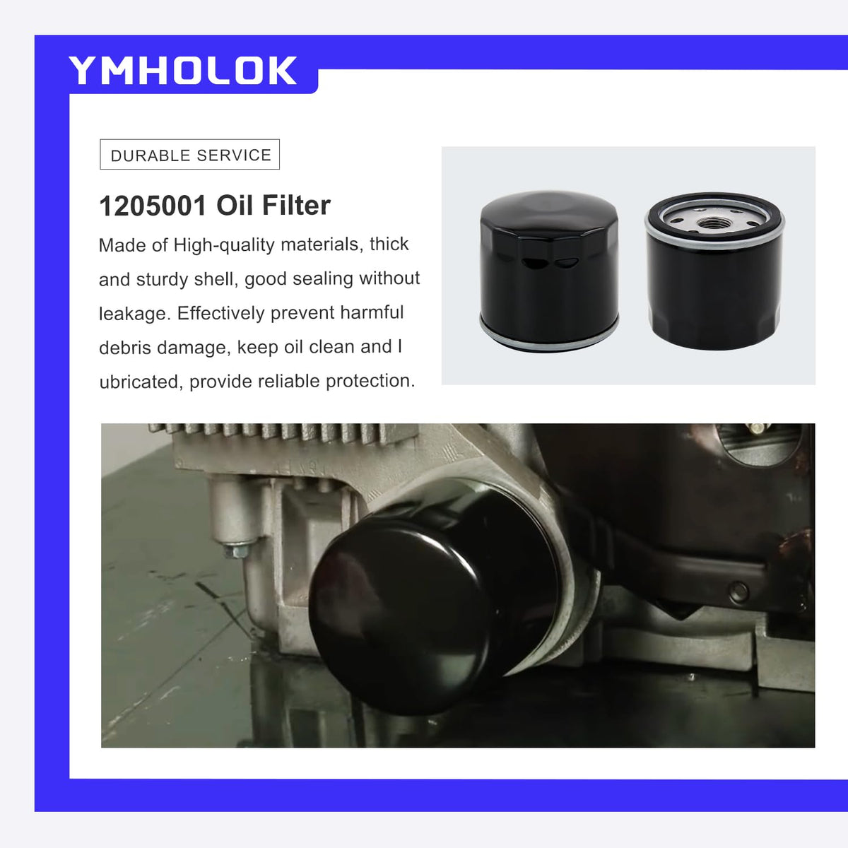 Close-up of Ymholok oil filter installed on Kohler engine
