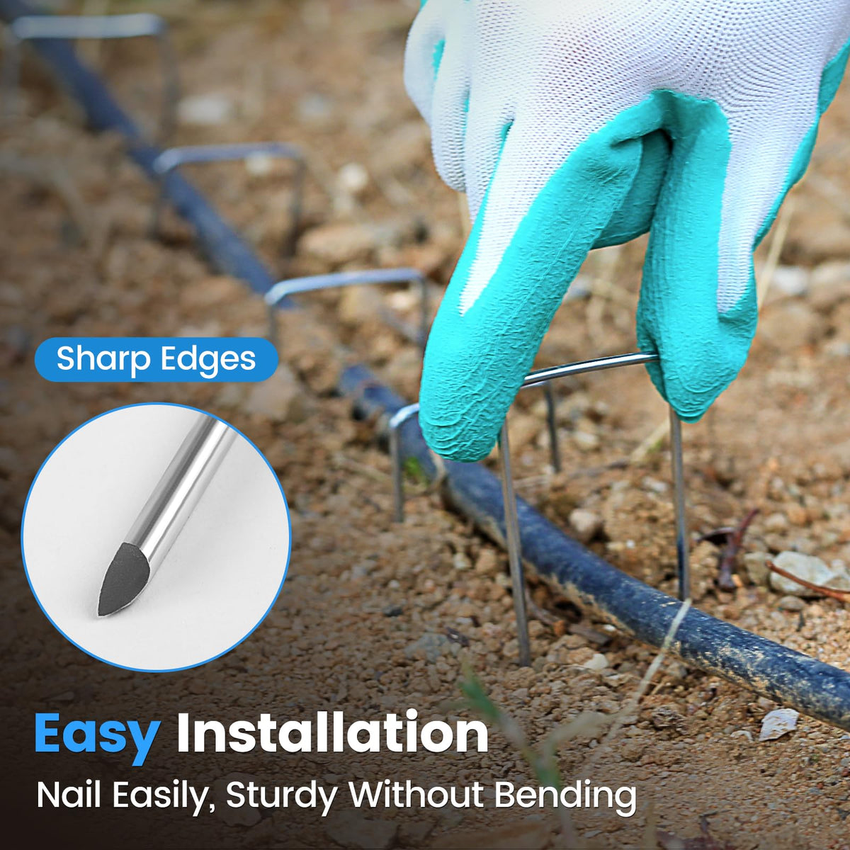 Ymomode easy-install garden stakes work with hands or hammer