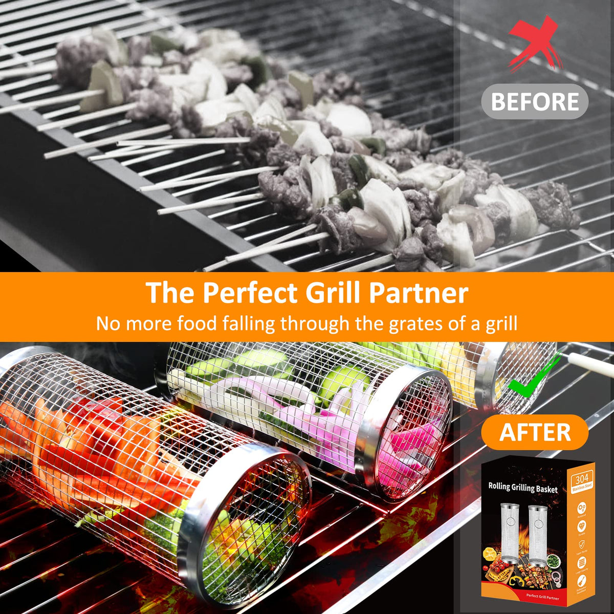 YMXHK stainless steel grill basket with lid for contained cooking