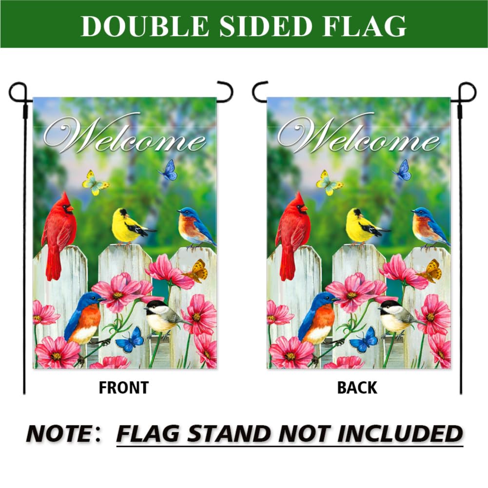 YMYIELD Bird Garden Flag floral design close-up with vibrant colors